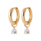 Boucles d’oreilles créoles à charnière et pendeloque zircon poire en plaqué or