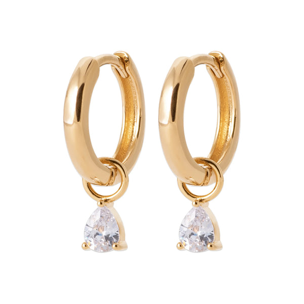 Boucles d’oreilles créoles à charnière et pendeloque zircon poire en plaqué or