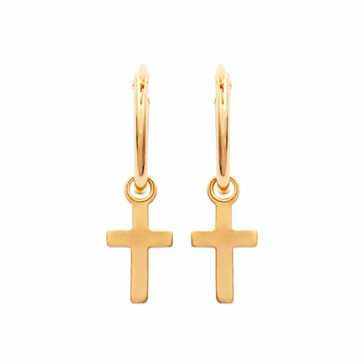 Boucles d’oreilles créoles croix pendante en plaqué or