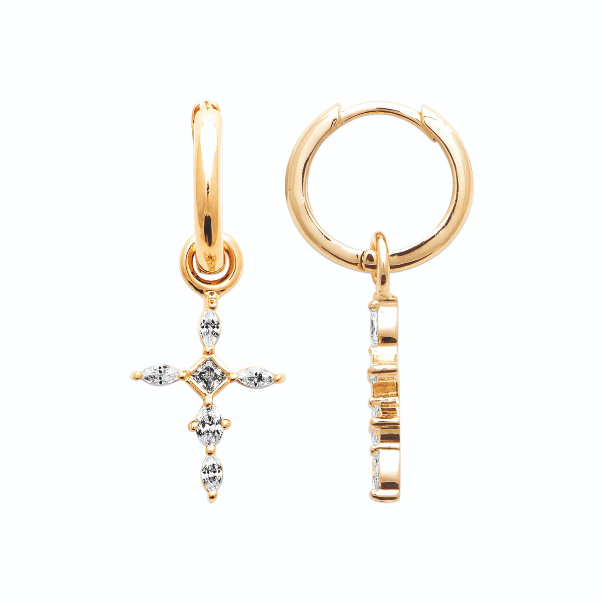 Boucles d’oreilles créoles et croix de zircons en plaqué or