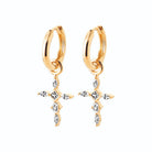 Boucles d’oreilles créoles et croix de zircons en plaqué or