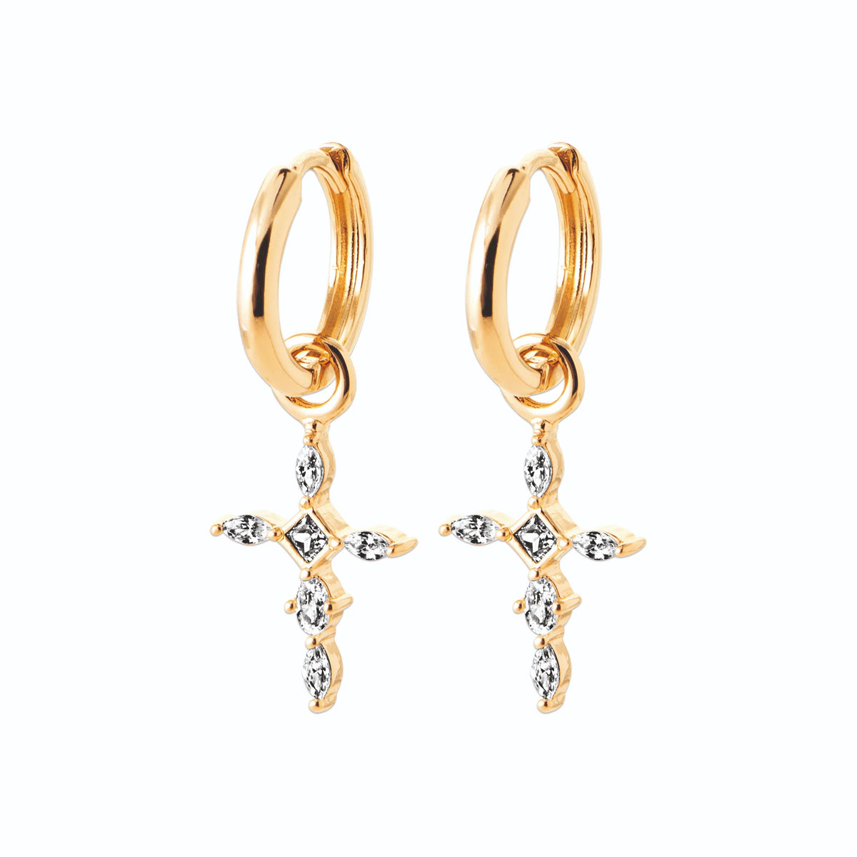 Boucles d’oreilles créoles et croix de zircons en plaqué or