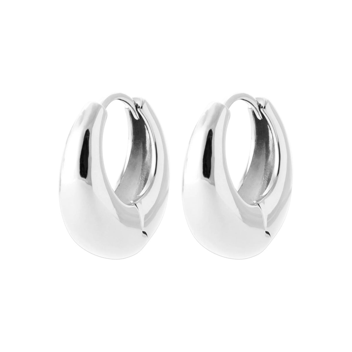 Boucles d’oreilles créoles dôme épaisses en argent 925 rhodié
