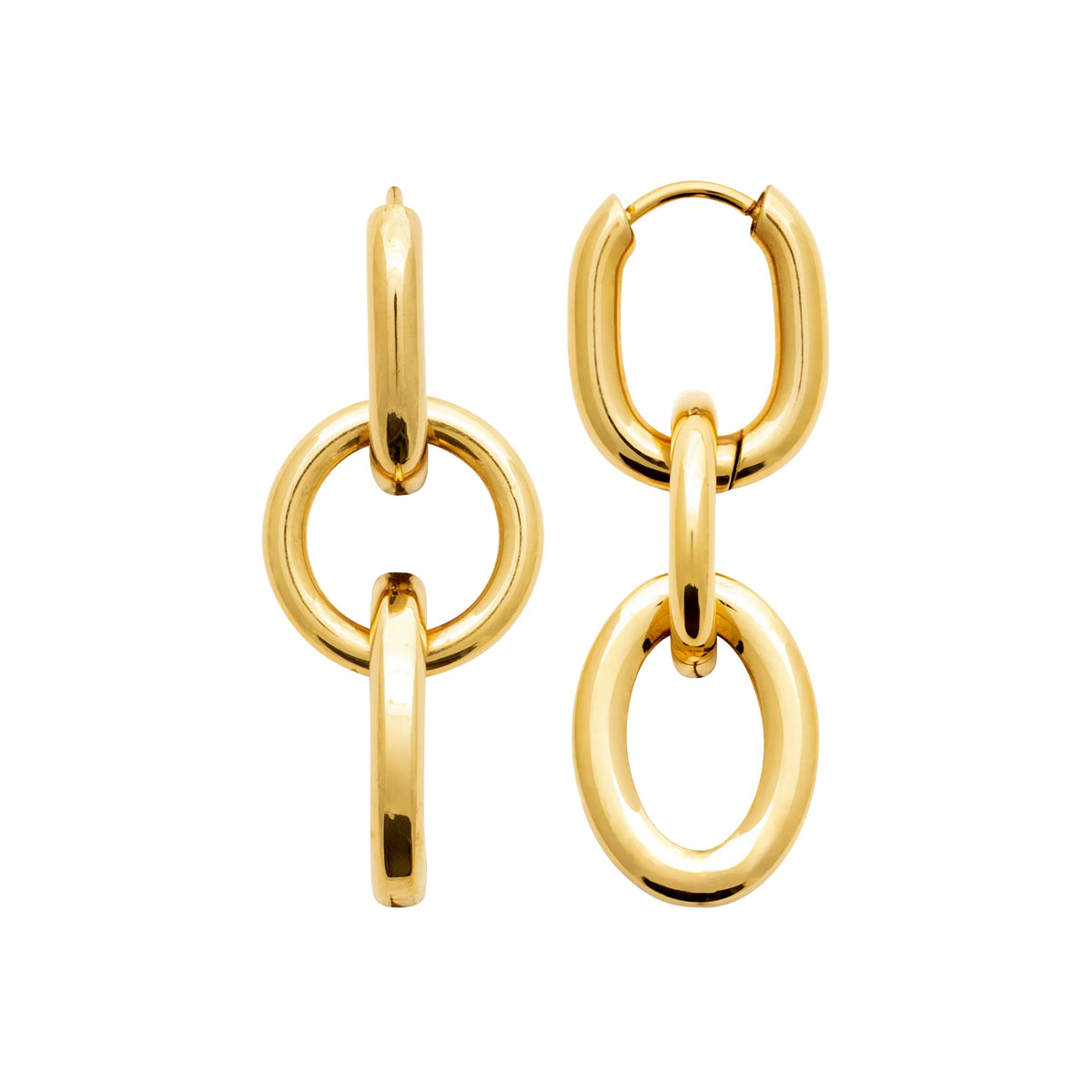 Boucles d’oreilles créoles et double maillon ovale en acier PVD doré