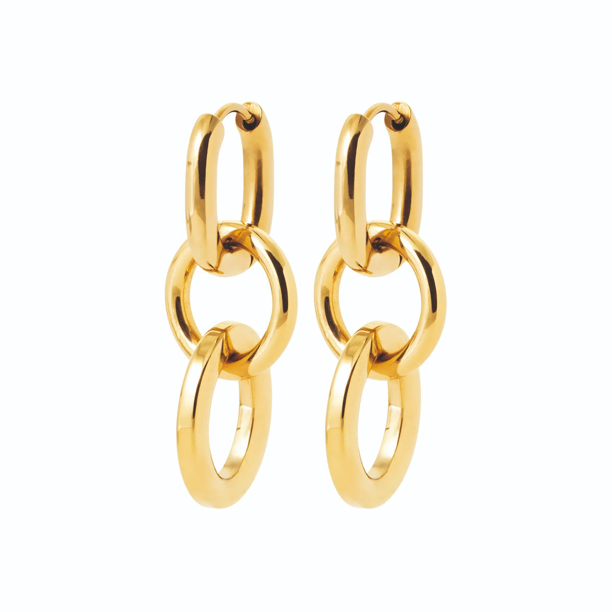 Boucles d’oreilles créoles et double maillon ovale en acier PVD doré