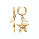 Boucles d’oreilles créoles étoile de mer et perle d’imitation en acier PVD doré