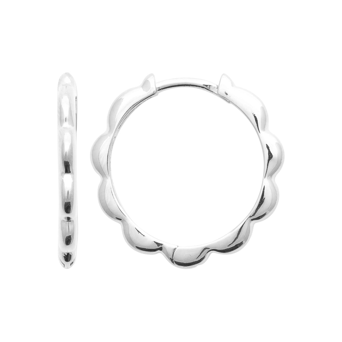 Boucles d’oreilles créoles festonnées moyen modèle en argent 925 rhodié