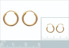 Boucles d’oreilles créoles fil fin 12 mm en plaqué or, paire présentée avec une réglette de taille