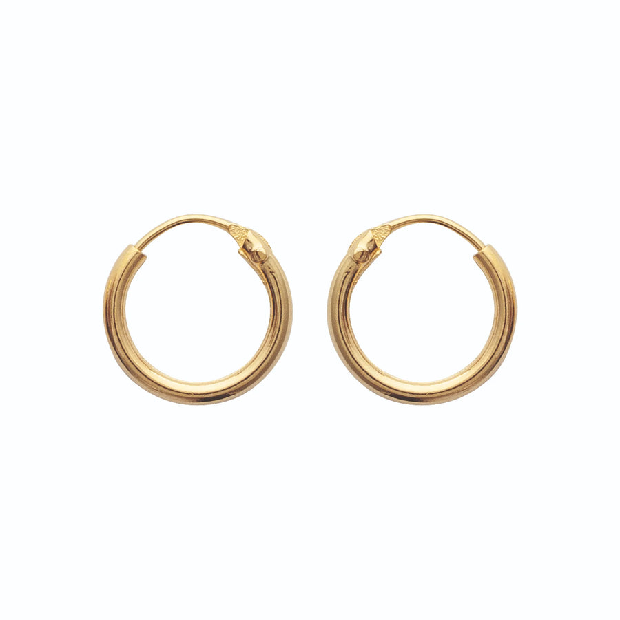 Boucles d’oreilles créoles fil fin 12 mm en plaqué or, vue de face