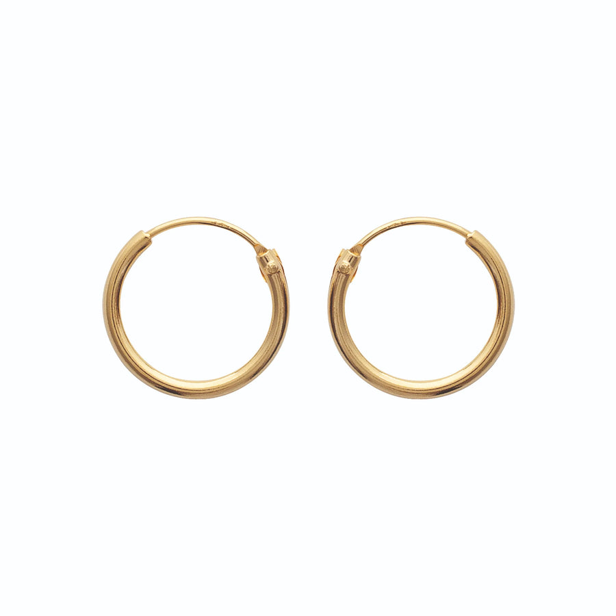 Boucles d’oreilles créoles fil fin 14 mm en plaqué or, vue de face