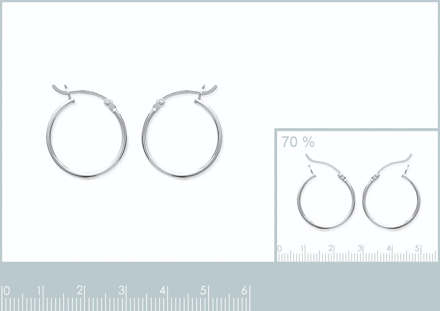 Boucles d’oreilles créoles fil fin 20&nbsp;mm en argent 925 rhodié, vue de face