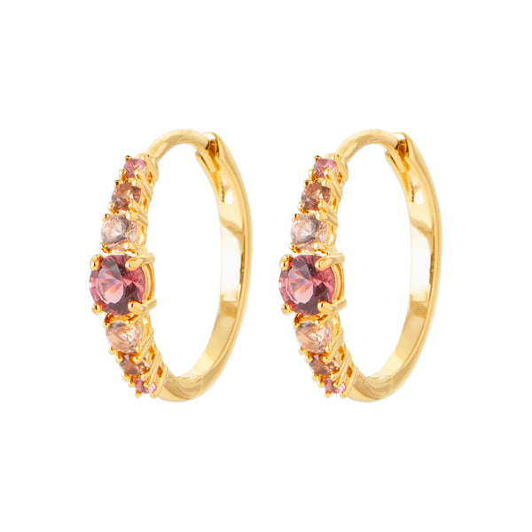 Boucles d’oreilles créoles fines serties de pierres roses en plaqué or