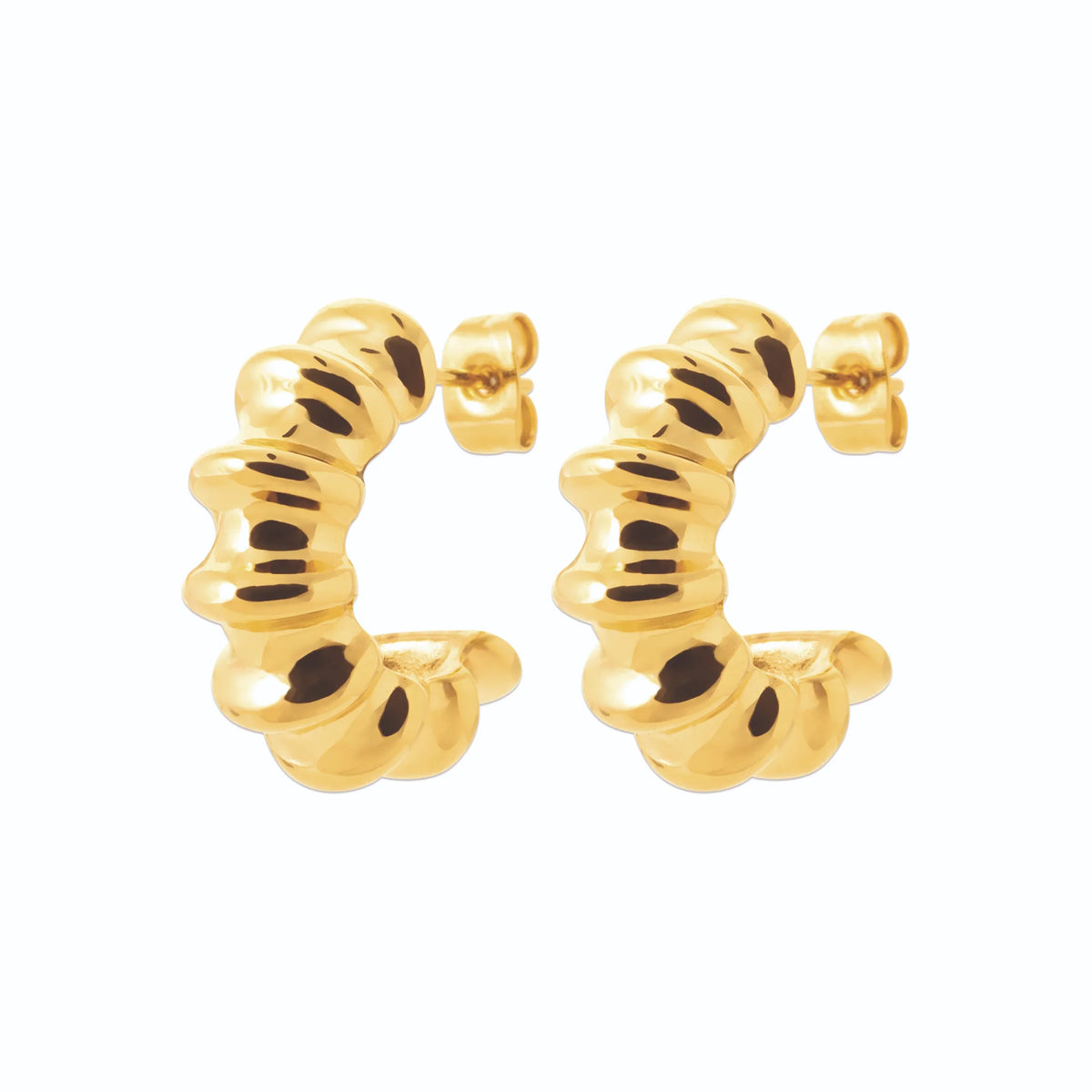 Boucles d’oreilles créoles godronnées en acier PVD doré
