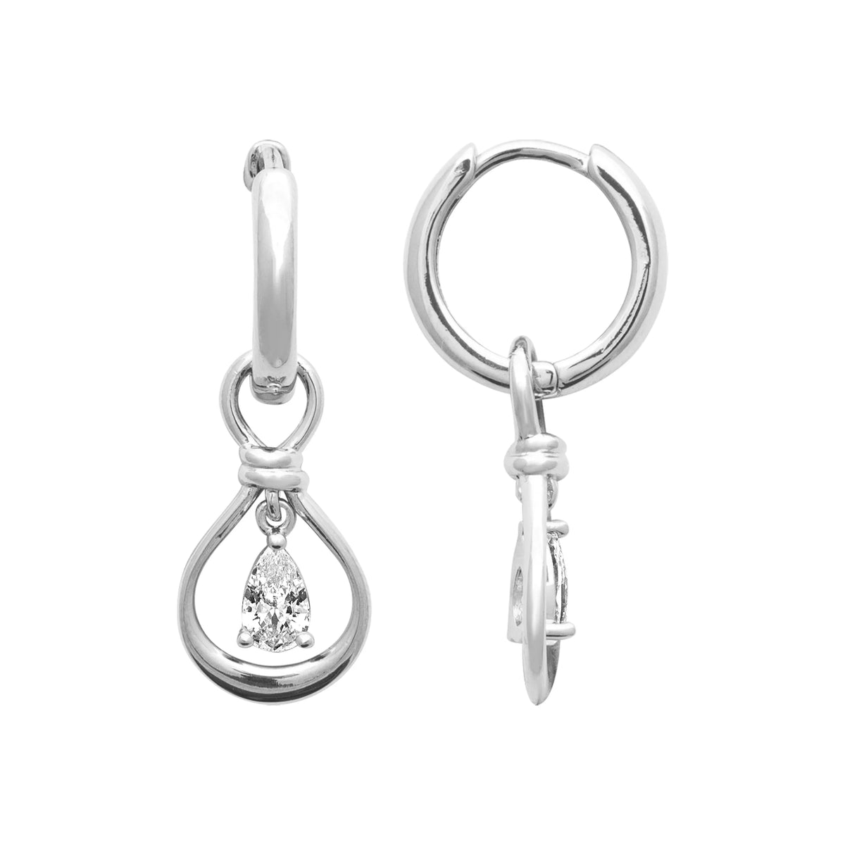 Boucles d’oreilles créoles et goutte ajourée à zircon poire en argent 925 rhodié