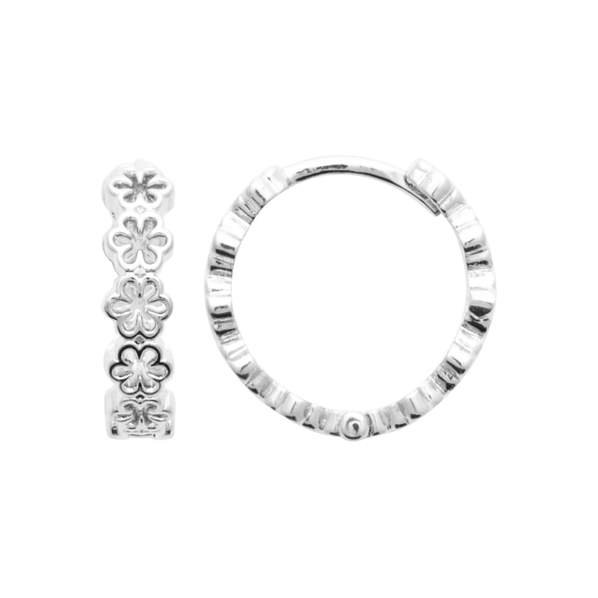 Boucles d’oreilles créoles guirlande de fleurs ajourées en argent 925 rhodié