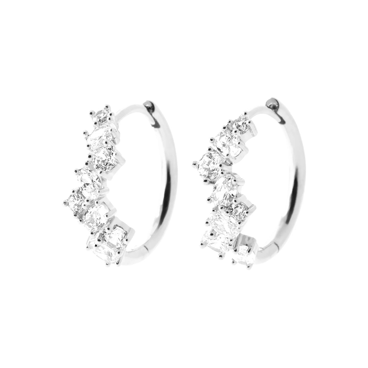Boucles d’oreilles créoles guirlande de zircons en argent 925 rhodié