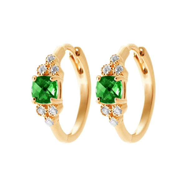 Boucles d’oreilles créoles huggies pierre verte ovale et zircons en plaqué or