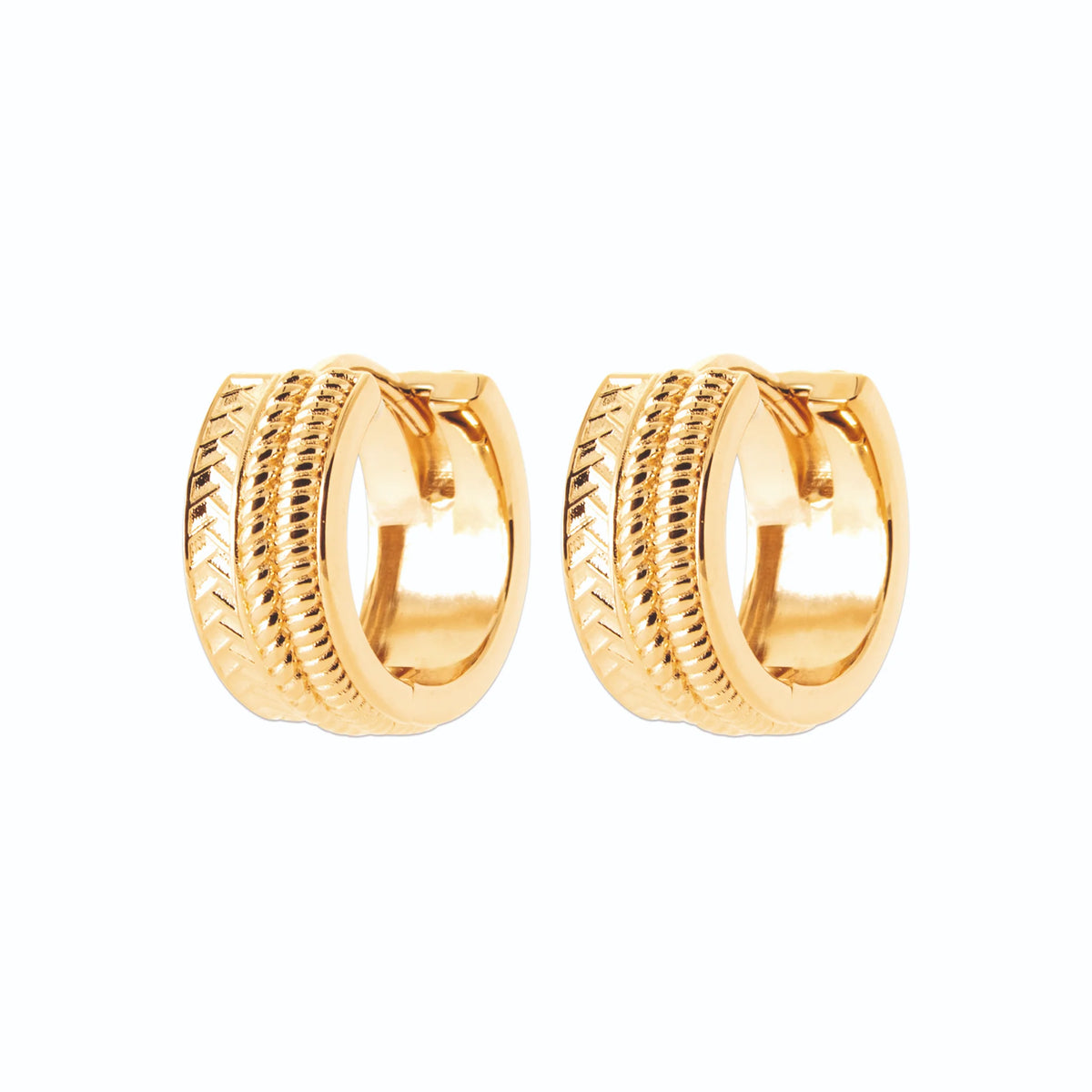 Boucles d’oreilles créoles larges ciselées en relief en plaqué or