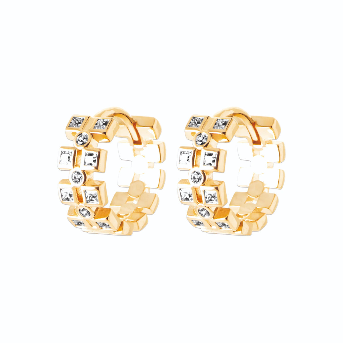 Boucles d’oreilles créoles larges en damier de zircons en plaqué or