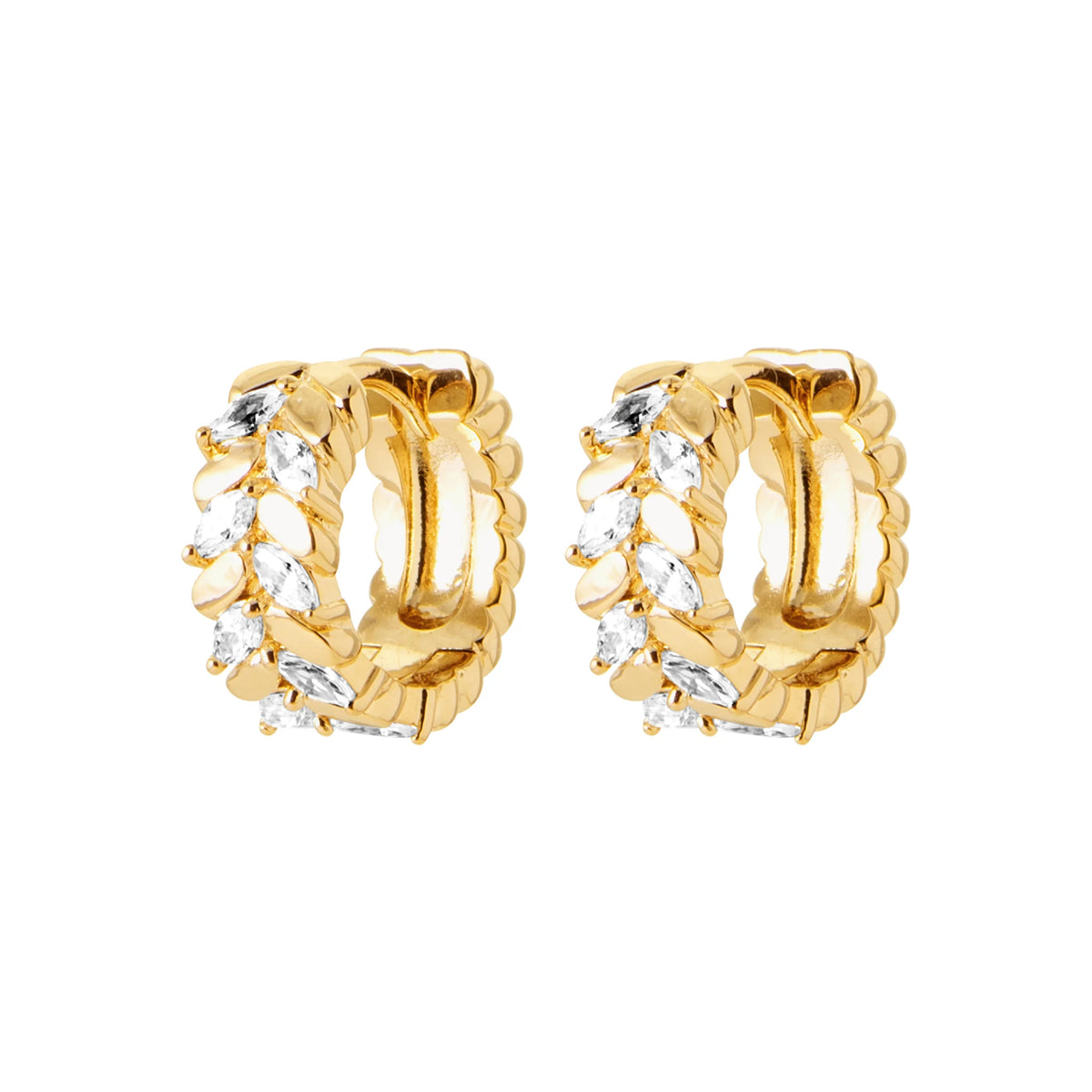 Boucles d’oreilles créoles larges à double rang de zircons en plaqué or
