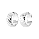 Boucles d’oreilles créoles larges godronnées en biais en argent 925 rhodié