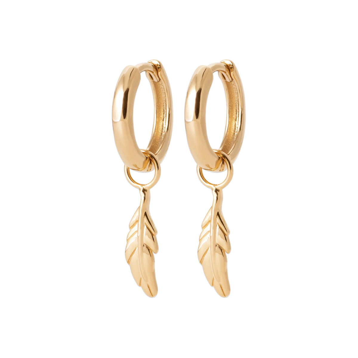 Boucles d’oreilles créoles lisses pendeloque plume en plaqué or