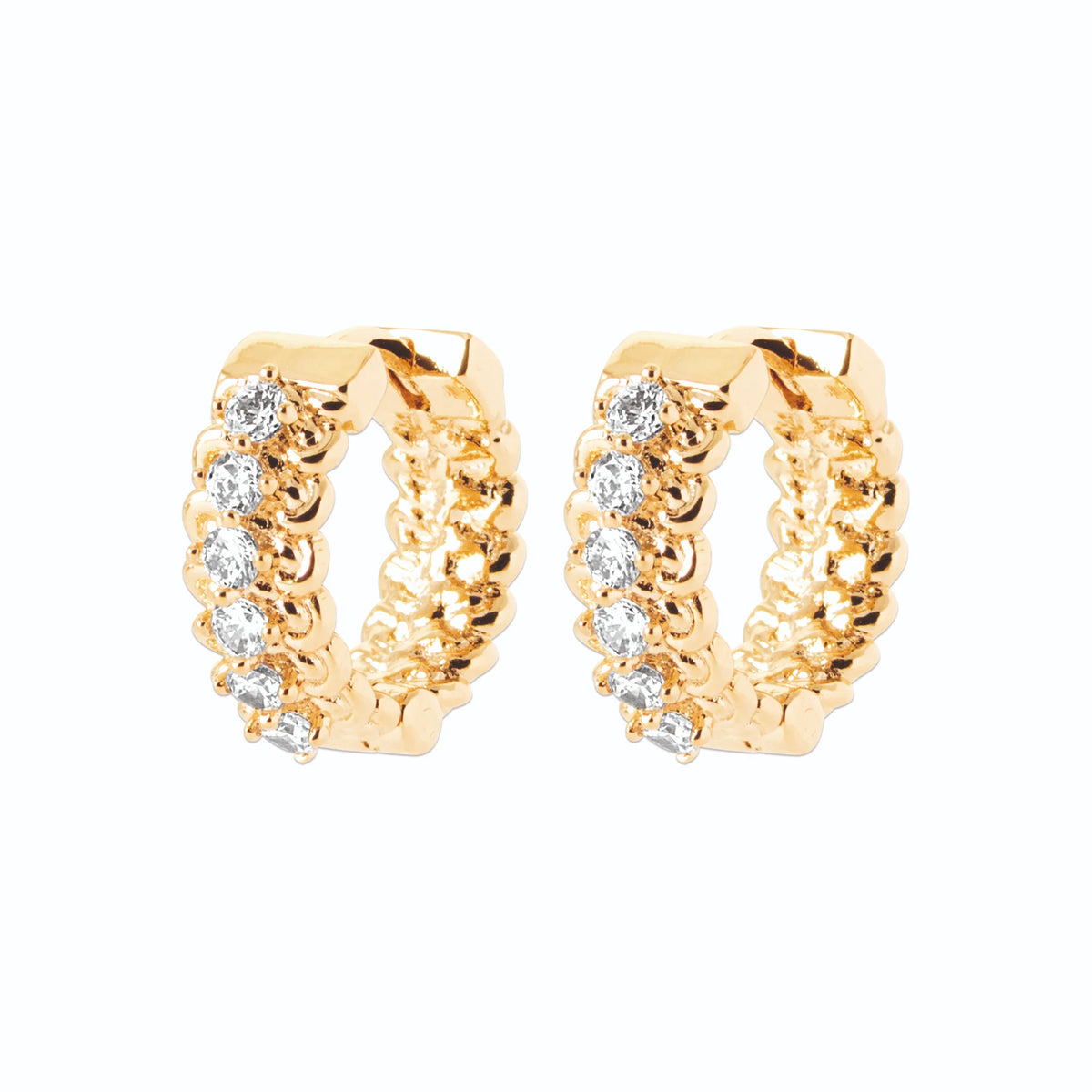 Boucles d’oreilles créoles maille gourmette et zircons en plaqué or
