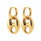 Boucles d’oreilles créoles et maillon grain de café en acier PVD doré