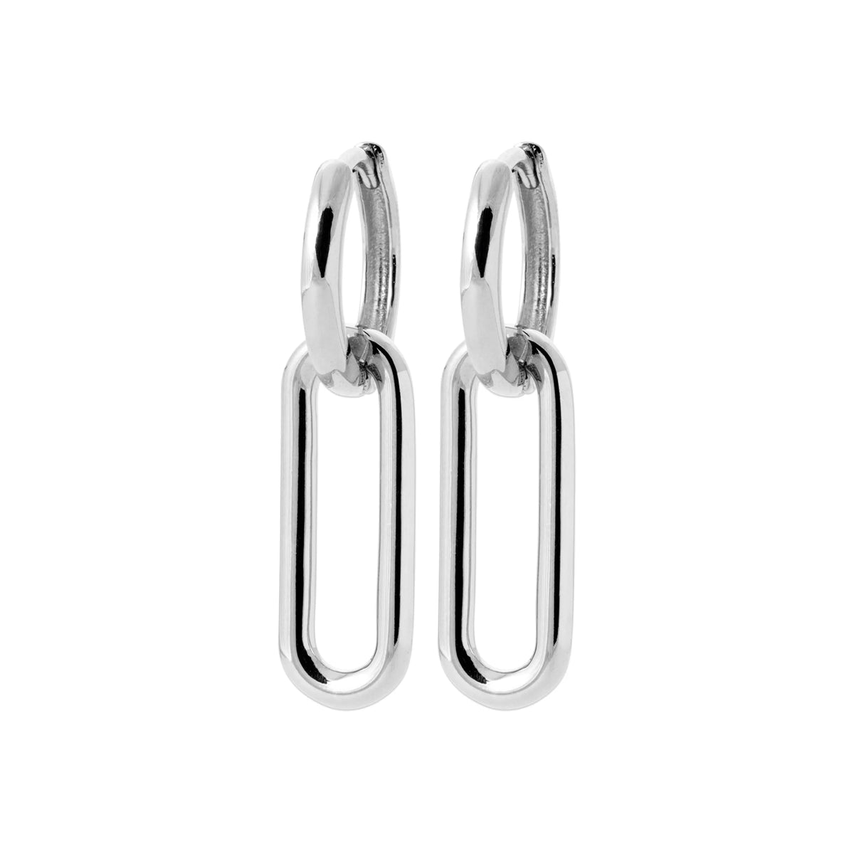 Boucles d’oreilles créoles et maillon rectangle en argent 925 rhodié
