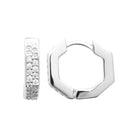 Boucles d’oreilles créoles octogonales pavées de zircons en argent 925 rhodié