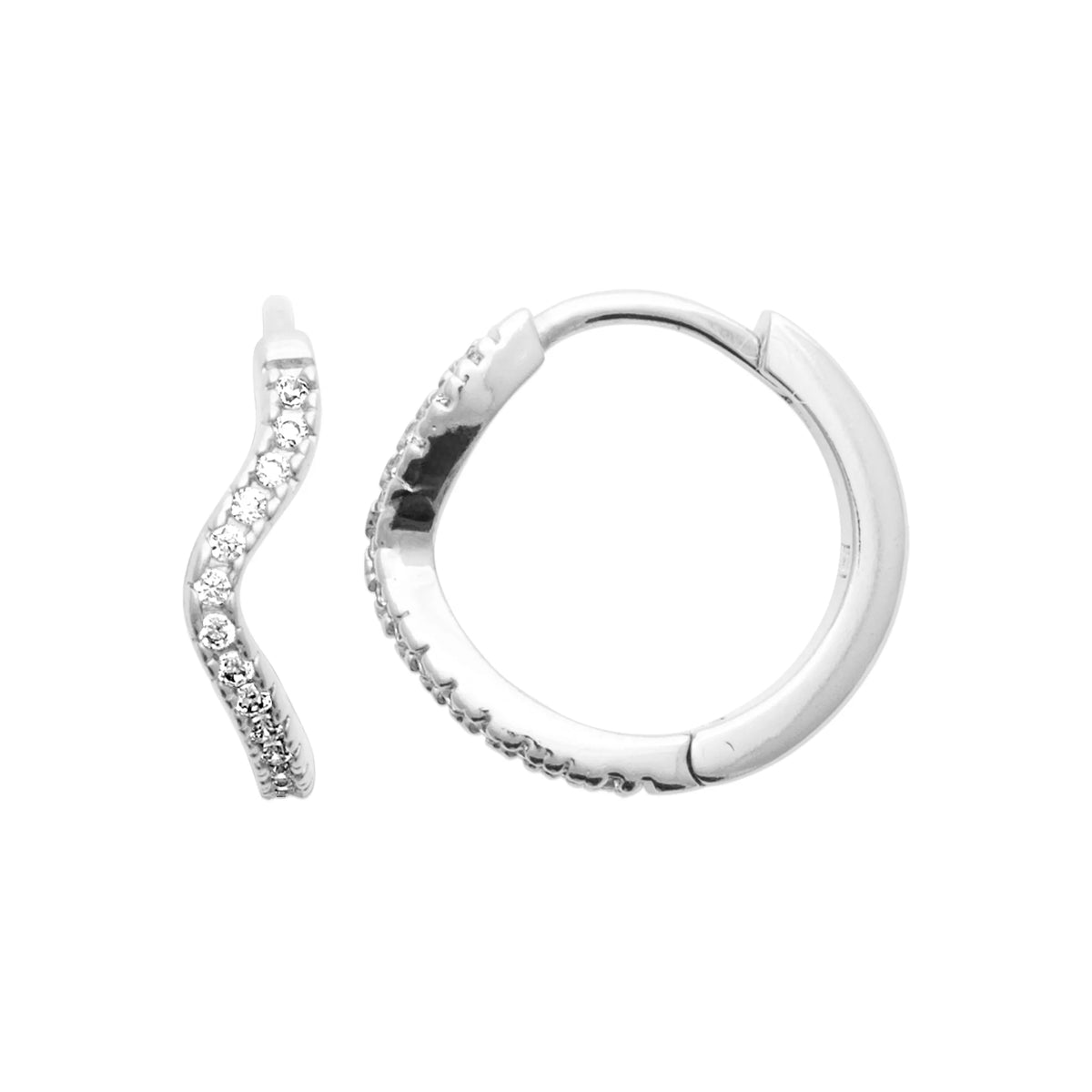 Boucles d’oreilles créoles ondulées pavées de zircons en argent 925 rhodié