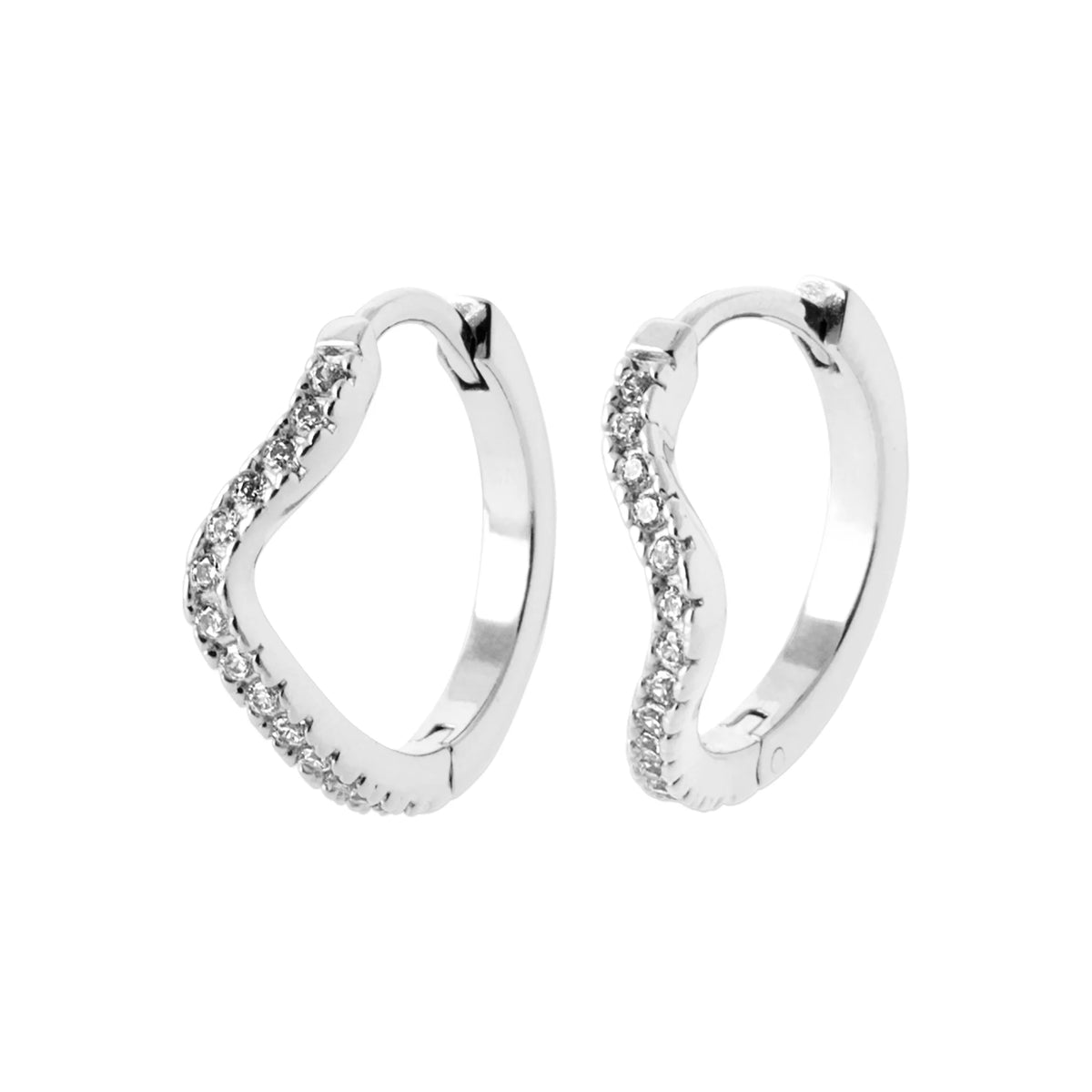 Boucles d’oreilles créoles ondulées pavées de zircons en argent 925 rhodié