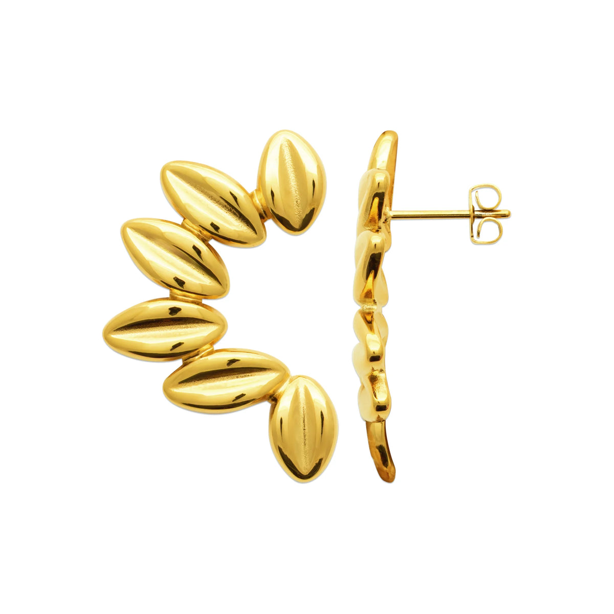 Boucles d’oreilles créoles ouvertes en couronne de gouttes en acier PVD doré