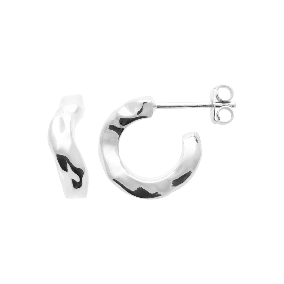 Boucles d’oreilles créoles ouvertes ondulées en argent 925 rhodié