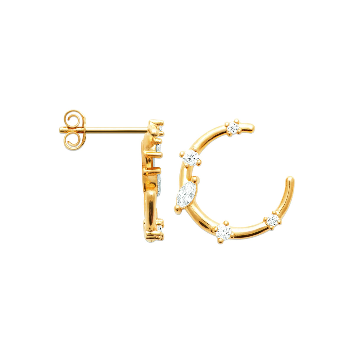 Boucles d’oreilles créoles ouvertes ponctuées de zircons petit modèle en plaqué or
