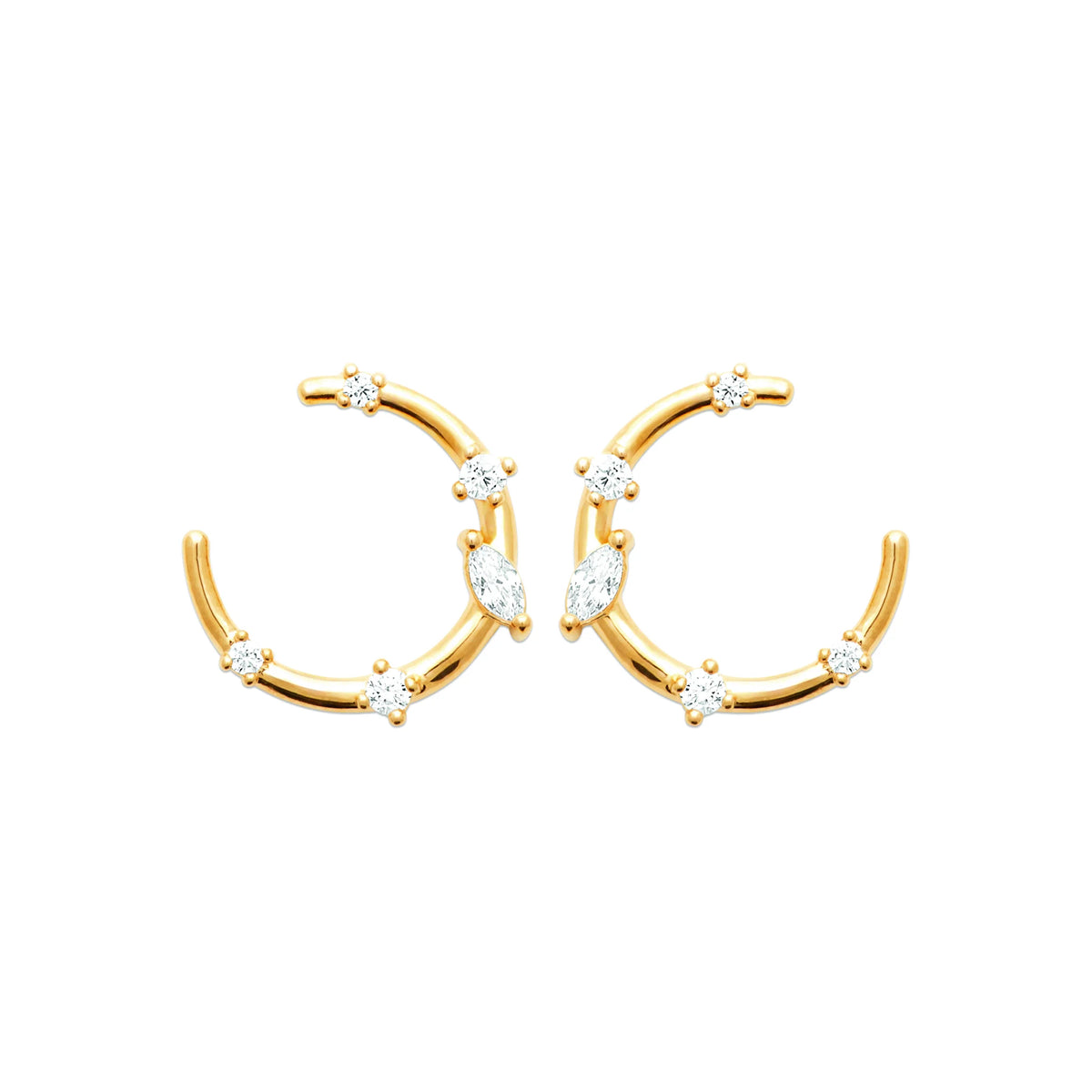 Boucles d’oreilles créoles ouvertes ponctuées de zircons petit modèle en plaqué or