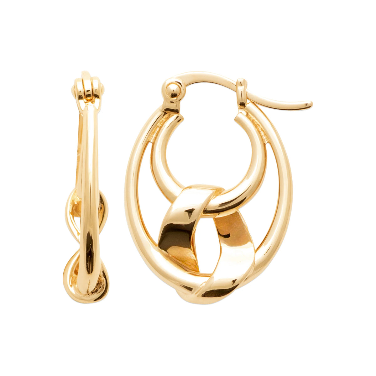 Boucles d’oreilles créoles ovales et anneau croisé poli en plaqué or