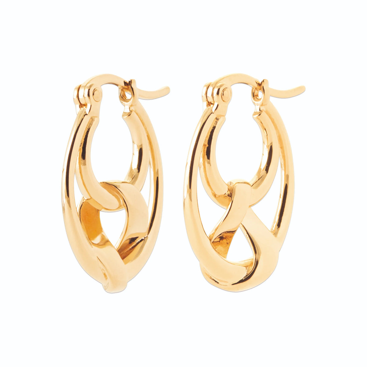 Boucles d’oreilles créoles ovales et anneau croisé poli en plaqué or