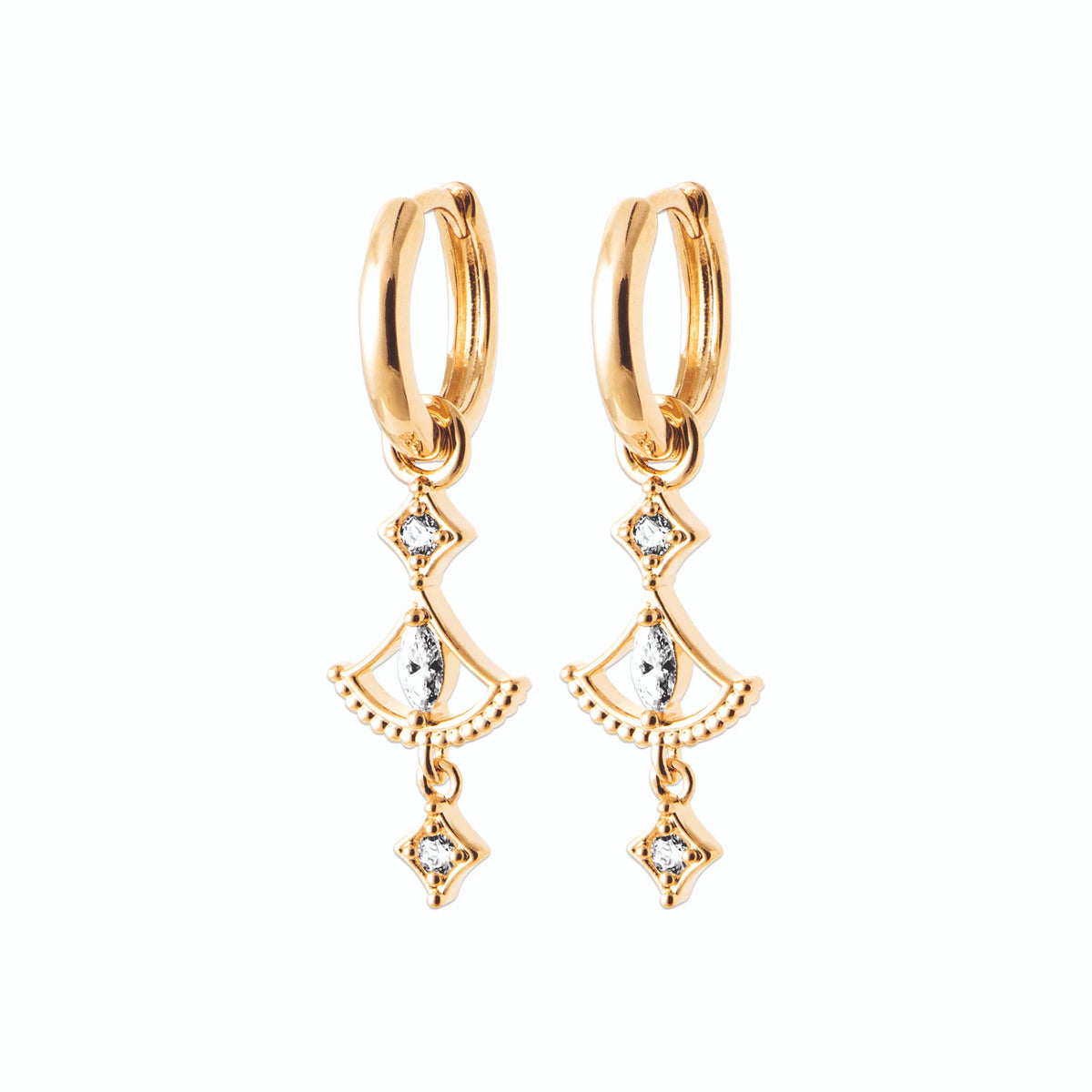 Boucles d’oreilles créoles et pampille éventail en plaqué or