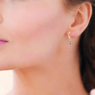 Boucles d’oreilles créoles et pampille de pierres rose et fumée en plaqué or