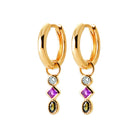 Boucles d’oreilles créoles et pampille de pierres rose et fumée en plaqué or