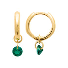 Boucles d’oreilles créoles 12 mm et pampille verte en plaqué or