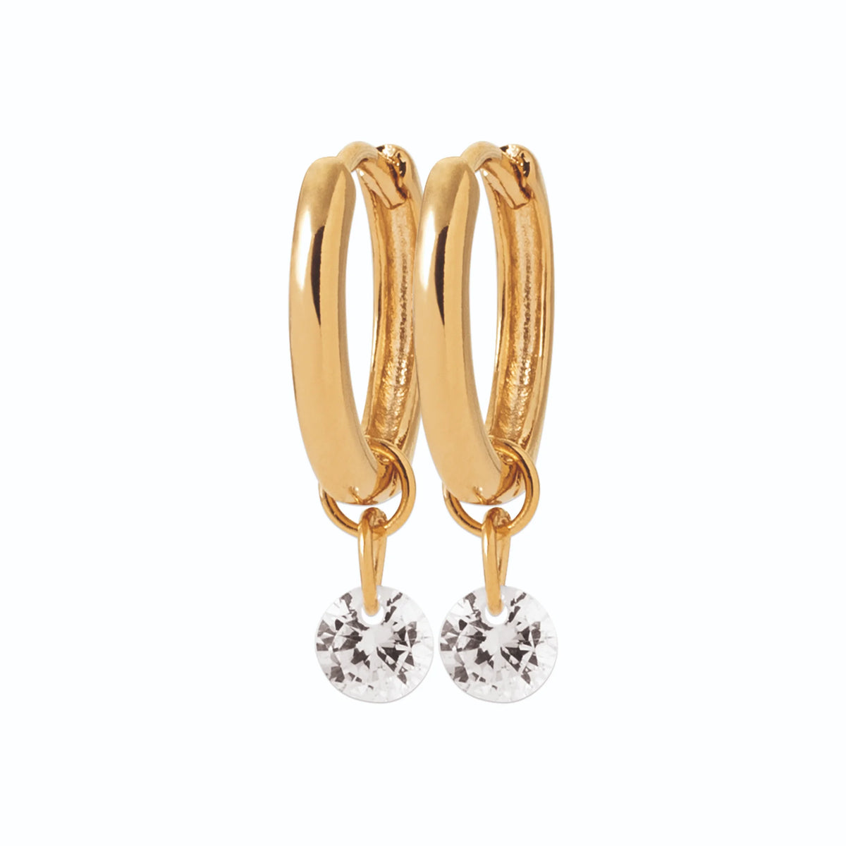 Boucles d’oreilles créoles 12 mm et pampille zircon en plaqué or