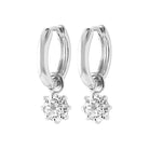 Boucles d’oreilles créoles et pampille zircon rond en argent 925 rhodié