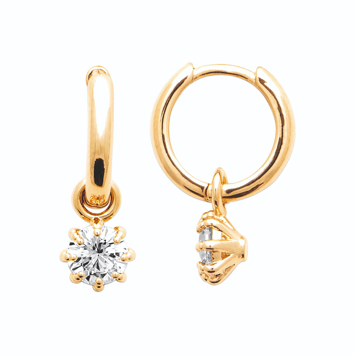 Boucles d’oreilles créoles et pampille zircon rond en plaqué or