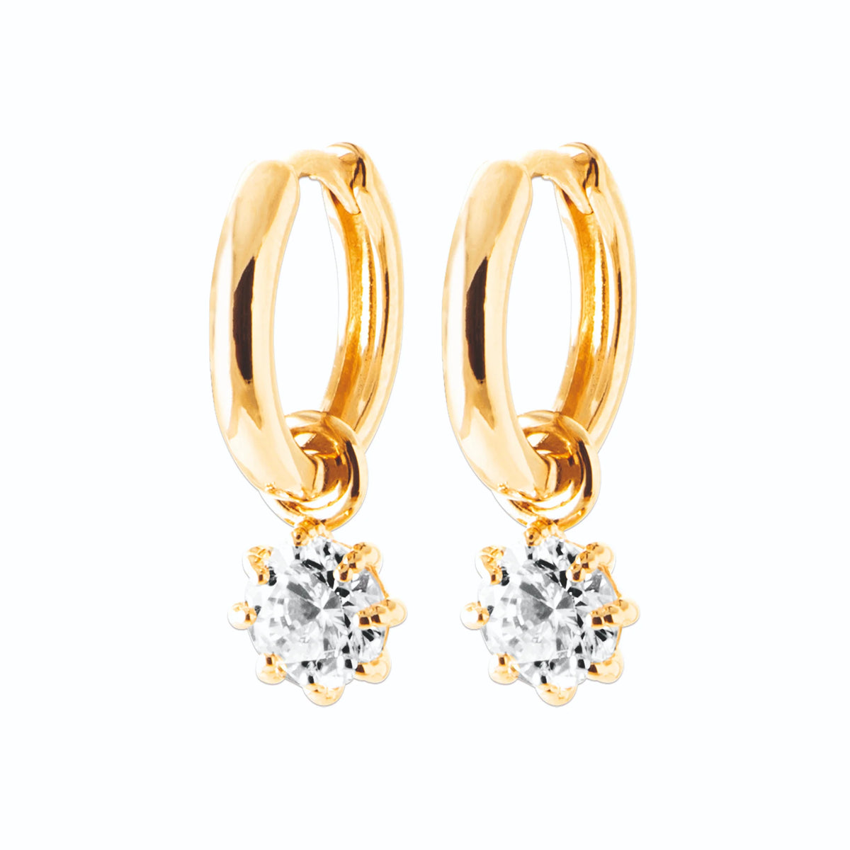 Boucles d’oreilles créoles et pampille zircon rond en plaqué or