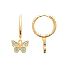 Boucles d’oreilles créoles et papillon de pierres bleues en plaqué or