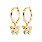 Boucles d’oreilles créoles et papillon de pierres bleues en plaqué or