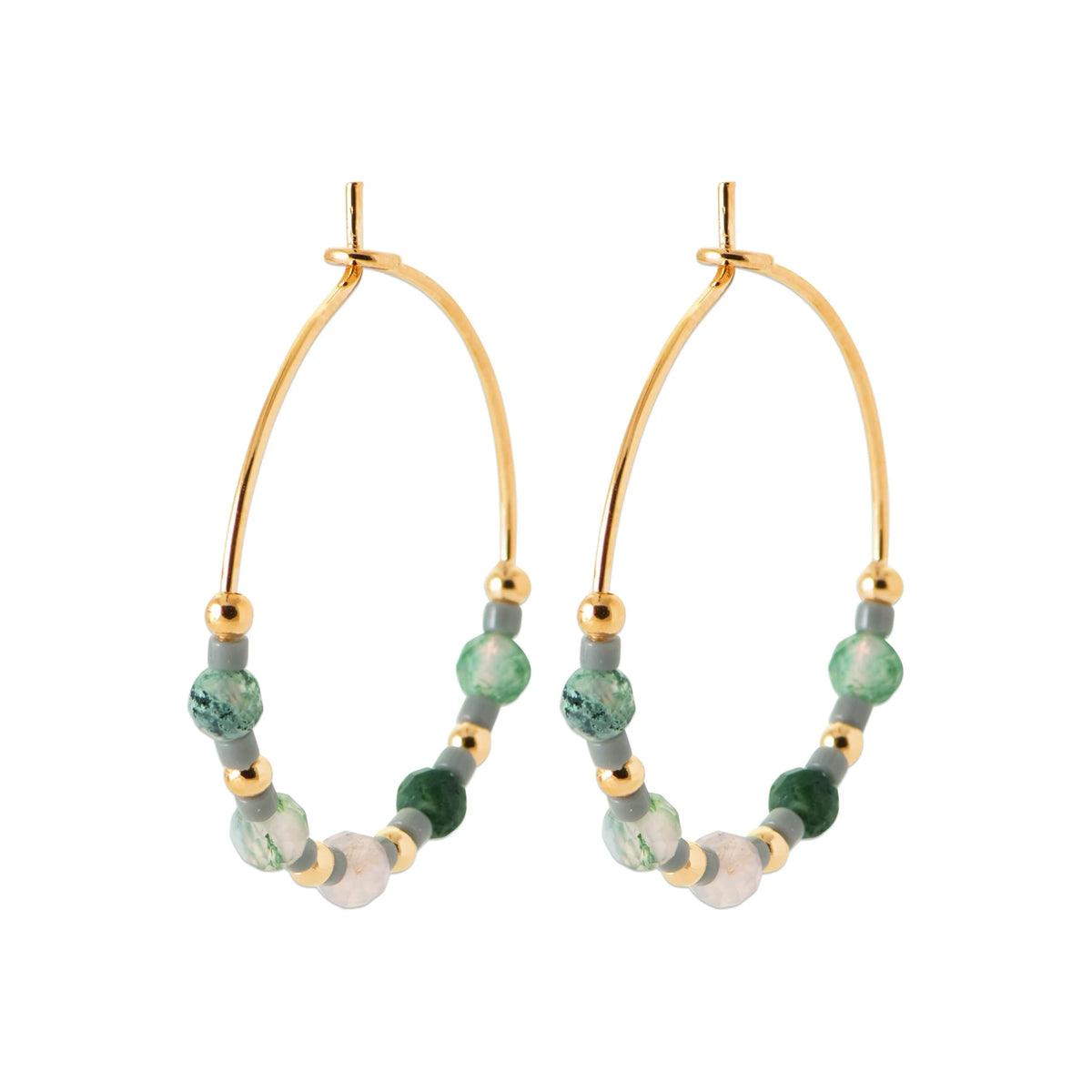 Boucles d’oreilles créoles et perles d’agate en plaqué or
