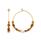 Boucles d’oreilles créoles et perles d’œil-de-tigre en acier PVD doré